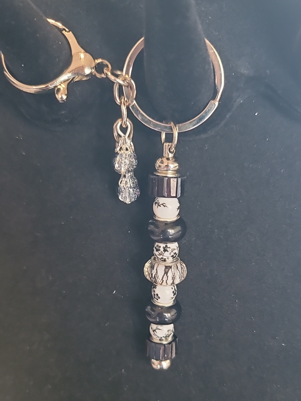Black & White Beaded Keychain Charm